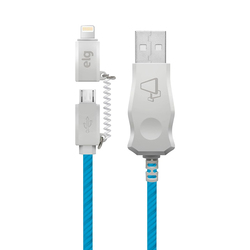 Cable Elg LED8510BE 2 en 1 Micro USB + Lightning 1 metro Azul/Blanco
